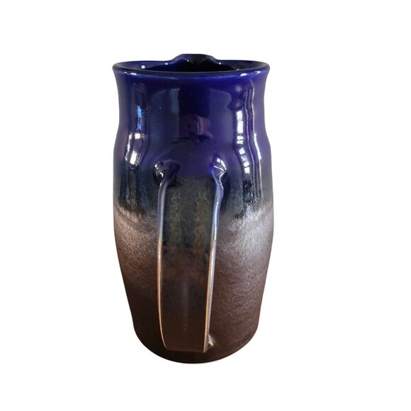 Bruning Pottery Studio Pottery Pitcher Blue Silver Gradient Glaze Ceramic - Picture 2 of 8